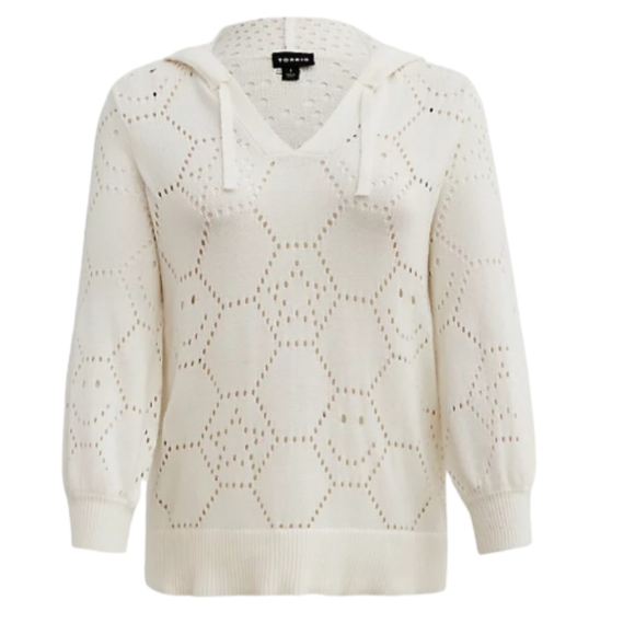 Torrid NWOT Size 6X - ivory pointelle hooded drop shoulder sweater - Picture 5 of 13